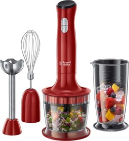 Resigilat: Blender, tocator si mixer 3in1 Russell Hobbs Desire 24700-56, 500W, 2 viteze + Puls, Tel, Tocator, Pahar Gradat, Functie pulse, Rosu