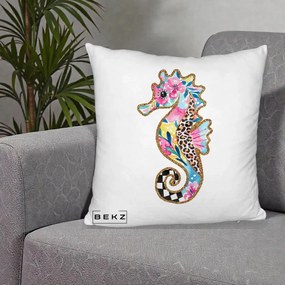 Perna Decorativa Calut de Mare Glitter Tropical, 40x40 cm, Alb Pufos, Husa Detasabila, Perna Inclusa, BEKZ®