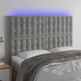 3122906 vidaXL Tăblie de pat cu LED, gri deschis, 144x5x118/128 cm, catifea