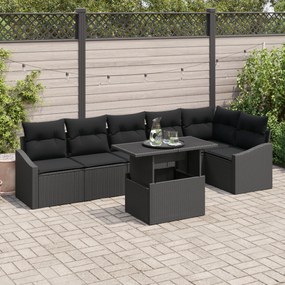 vidaXL Set canapea grădină 7 piese, cu perne, rattan negru lucios