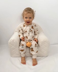 Fotoliu pentru copii cu spatar, catifea Velvet Ursulet Teddy Ecri