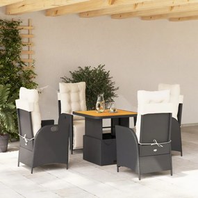 3277436 vidaXL Set mobilier de grădină cu perne, 5 piese, negru, poliratan