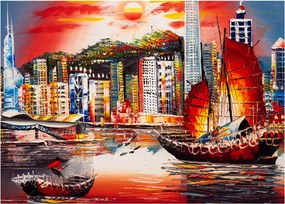 Tablou - Victoria Harbour, Hong Kong, pictură în ulei (70x50 cm)