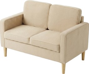 HOMCOM Canapea 2 locuri cu 2 perne decorative, depozitare, picioare din lemn masiv, loveseat mic modern, catifea côtelată, 117 x 63 x 79 cm, bej | Aosom Romania