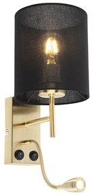 Aplică Art Deco neagră cu abajur din bumbac negru - Stacca