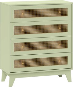 HOMCOM Comodă 4 sertare mobilier de depozitare cannage din ratan aspect lemn deschis 80 x 35 x 95 cm verde | Aosom Romania