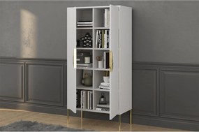 Dulap TV lemn masiv Merlin Personalizabilă Accesorii placate cu Aur, 80,1 × 40 × 160 cm - Alb