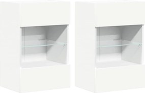vidaXL Comode de perete cu lumini LED pentru TV, 2 buc., alb, 40x30x60,5 cm