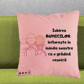 Cadou pentru Bunici - Perna Personalizata Iubirea Bunicilor Infloreste Cuplu Line Art Gradient, 40x40 cm, Roz, Husa Detasabila, Perna Inclusa, BEKZ®