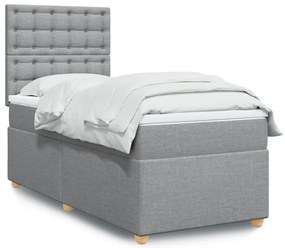 vidaXL Pat box spring cu saltea, gri deschis, 90x200 cm, textil
