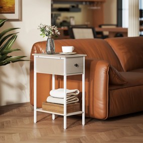 HOMCOM Masă Auxiliară Îngustă cu Sertar Raft Deschis și Structură Metalică pentru Sufragerie Dormitor 25x39,8x58,2 cm Lemn Natural | Aosom Romania