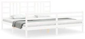 3193942 vidaXL Cadru pat cu tăblie 200x200 cm, alb, lemn masiv