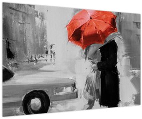 Tablou - Cuplu în dragoste sub o umbrelă, roșu (90x60 cm)