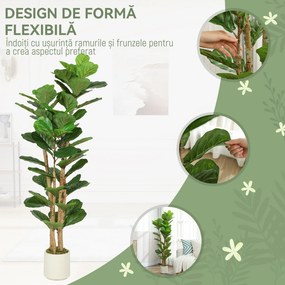 HOMCOM Plantă Artificială Ficus Lyrata 150 cm - Verde | Aosom Romania