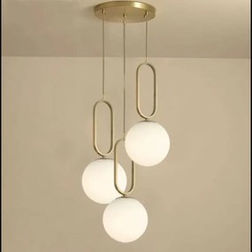 Lustra Pendul 3xGlob Alb Corp Cupru E27