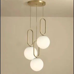 Lustra Pendul 3xGlob Alb Corp Cupru E27