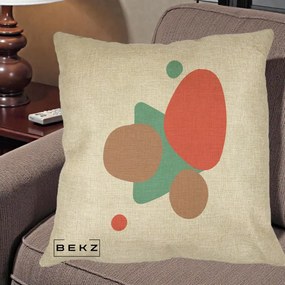Perna Decorativa Abstract Forme Coral Turcoaz, 40x40 cm, Crem, Husa Detasabila, Perna Inclusa, BEKZ®