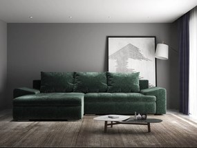 Colțar extensibil dumonde cu ladă de depozitare si sezut confortabil din spuma high-density, Leonardo Euphoria Verde 260x185 cm