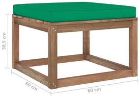 Set mobilier gradina paleti cu perne, 3 piese, lemn pin tratat Verde, colt + mijloc + suport pentru picioare, 1