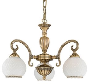 Candelabru cu 3 brate clasic design italian din alama, sticla 8400 RA-L. 8400/3