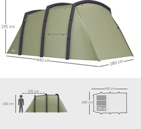 Outsunny Cort Gonflabil Tip Tunel pentru 3-6 Persoane cu Pridvor, Ferestre din Plasă și Husă, Impermeabil, Verde Măsliniu | Aosom Romania