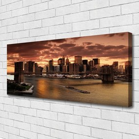 Tablou pe panza canvas Bridge City Case Gri Brun Galben