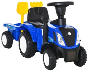 Tractor pentru Copii cu Remorca, Grebla si Lopata, 12-36 Luni, 91x29x44cm, Albastru inchis HOMCOM | Aosom Romania