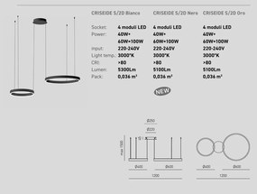 Lustra LED circulara cu 2 inele 60/40cm CRISEIDE, alb, negru sau auriu