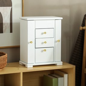 HOMCOM Cutie de bijuterii pentru femei cu 4 nivele, cutie din lemn cu aripi, oglindă și 2 sertare, 26,5x16 x33,5 cm, Alb | Aosom Romania