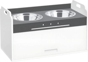 PawHut Bol pentru câini ridicat cu dulap de depozitare, 2 boluri cu inele antiderapante, 60 x 30 x 35,5 cm, Alb | Aosom Romania