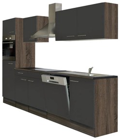 Mobilă de bucătărie Yorki cu corp din stejar Yorki, față antracit satinat, dimensiune 280 cm