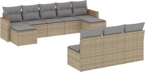 vidaXL Set canapele de grădină, 10 piese, cu perne, bej, poliratan