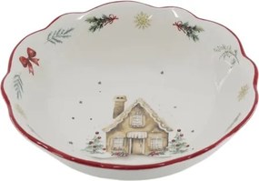 Bol mare din ceramică albă cu motive de Crăciun, 6.5x21 cm, „Chalet de Noël"