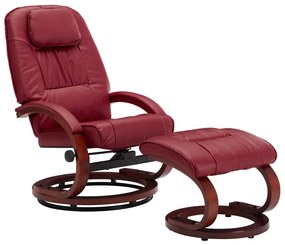 248705 vidaXL Fotoliu rabatabil cu taburet, roșu vin, piele ecologică