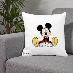 Perna Personalizata Mickey Mouse Relaxat, 40x40 cm, Alba Mata, Husa Detasabila, Perna Inclusa, BEKZ®