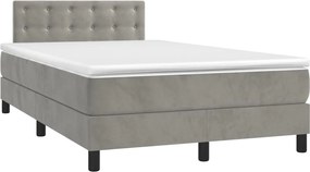 vidaXL Pat box spring cu saltea, gri deschis, 120x190 cm, catifea