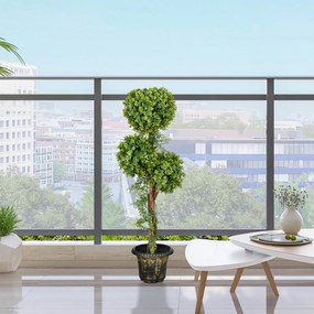 HOMCOM Plante Artificiale Arbore Artificial 3 Bile de Buxus cu Ghiveci de Ciment, Interior și Exterior, Înălțime 115 cm | Aosom Romania