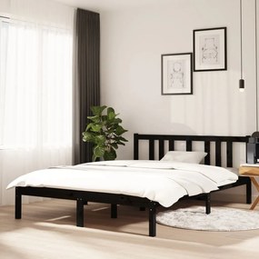814863 vidaXL Cadru de pat dublu, negru, 135x190 cm, lemn masiv