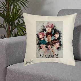 Perna Personalizata K-pop BTS Bangtan Boys Poster Artistic Negru Alb, 40x40 cm, Ecru, Husa Detasabila, Perna Inclusa, BEKZ®