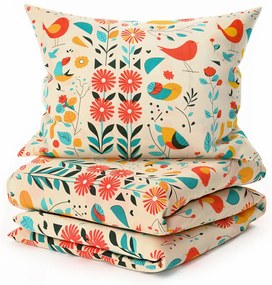 Lenjerie de pat din bumbac RETRO BIRD colorata Dimensiune lenjerie de pat: 2 buc 70 x 90 cm | 200 x 220 cm