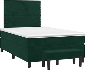vidaXL Pat box spring cu saltea, verde închis, 120x190 cm, catifea