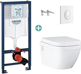 Set rezervor Grohe Rapid SL cu clapeta Skate Air alba si vas wc Grohe Euro Ceramic Rimless prindere la vedere capac soft close