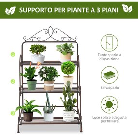 Jardiniera de Exterior Outsunny cu 3 Niveluri pentru Ornamente, Raft pentru Plante de Gradina din Metal, 60,5x59,5x95,5cm, Maro