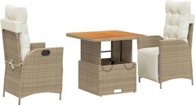 vidaXL Set mobilier de grădină cu perne, 3 piese, bej, poliratan