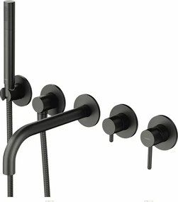 Baterie cada - dus incastrata Omnires Y 5 orificii grafit cu corp ingropat si set de dus