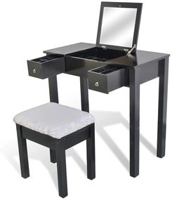 241520 vidaXL Masă de toaletă cu taburet și 1 oglindă rabatabilă, negru