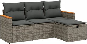 vidaXL Set canapea de grădină cu perne, 4 piese, gri, poliratan