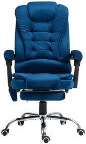 Scaun directorial cu Masaj și Încălzire, functie sezlong, suport picioare, catifea, Albastru