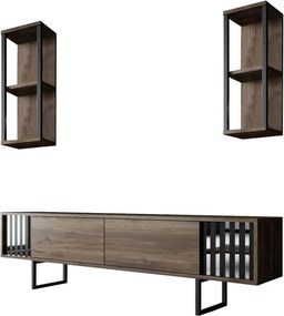 Mobilier living CHROME LINE, nuc/negru, PAL melaminat/metal, 3 piese