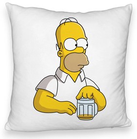 Perna Decorativa Fluffy, Model Simpsons Homer, 40x40 cm, Alba, Husa Detasabila, Burduf